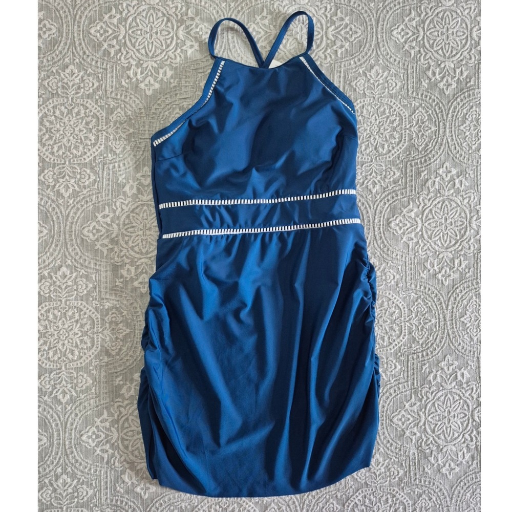 Cupshe Blue High Neck Ruched Swim Dress One Piece Swimsuit DAA12M5D008UU Medium